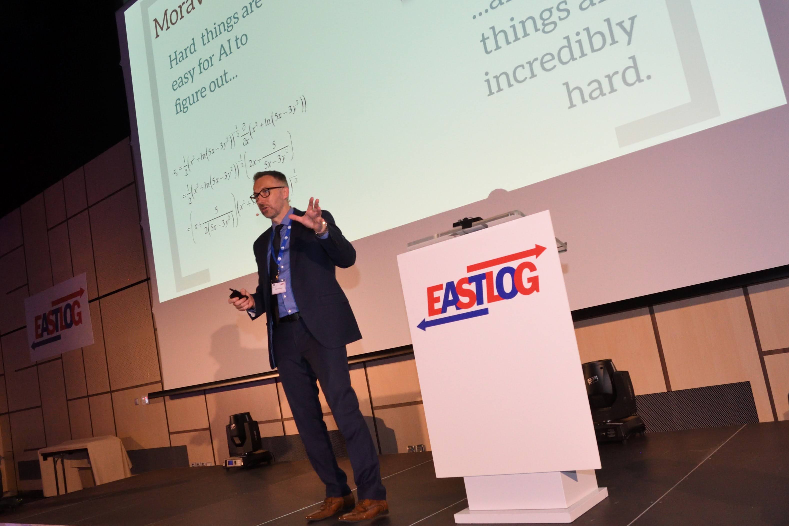Sean Culey delivering a keynote at EastLog conference